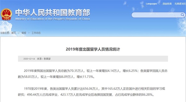 2019年度出国留学人员情况统计